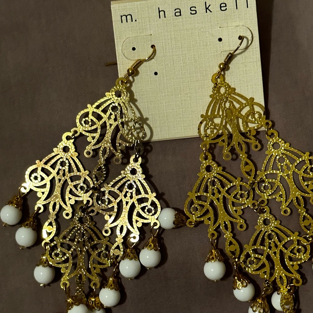 M.Haskell dangling earrings. Gold tone with bead